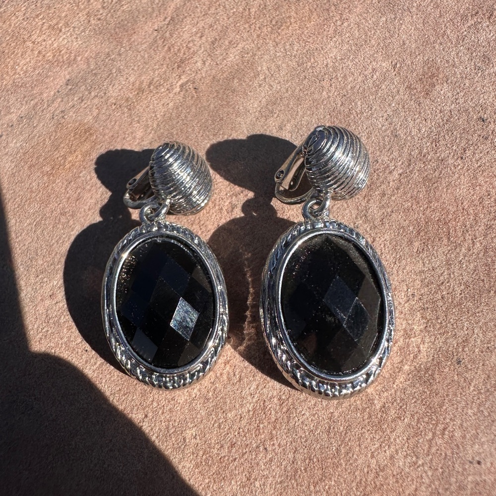 Paparazzi CLIP-ON Black and Silver tone Earrings